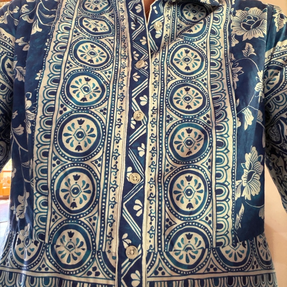 Anthropologie Blue and White Printed Paisley Dress - Picture 2 of 5